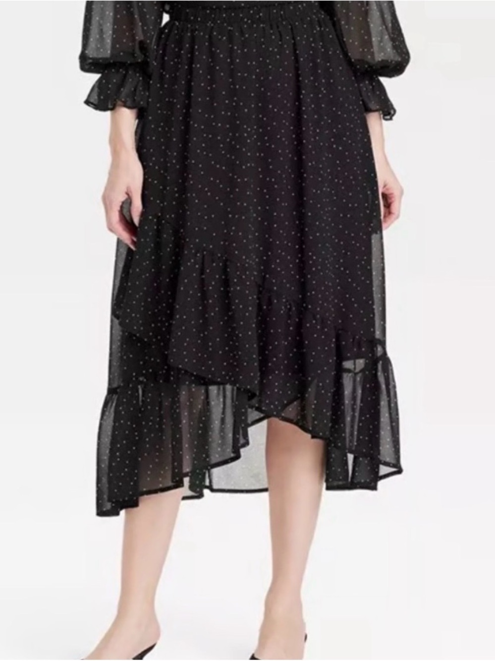 a new day Black Polka Dot Ruffle High-Low Skirt